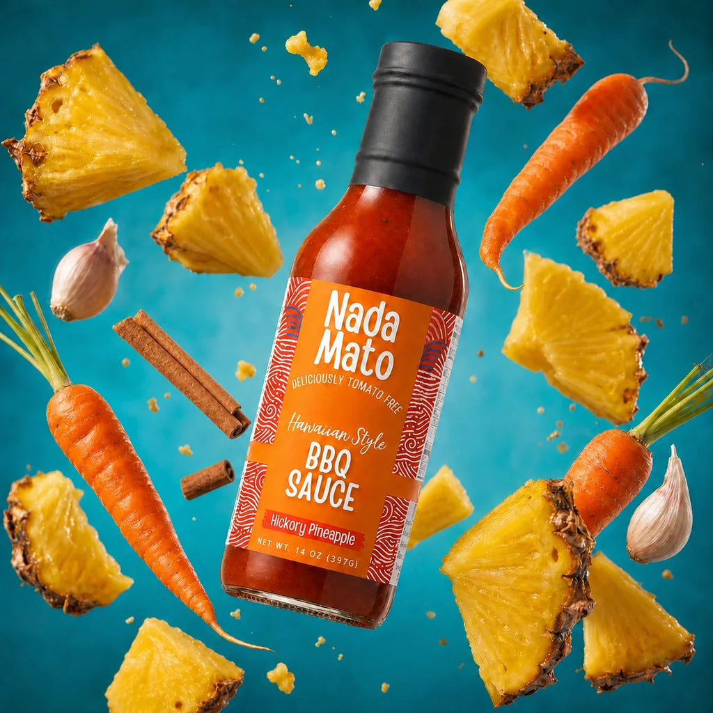Nada Mato Hawaiian Style BBQ Sauce with pineapple, carrots, garlic, and cinnamon