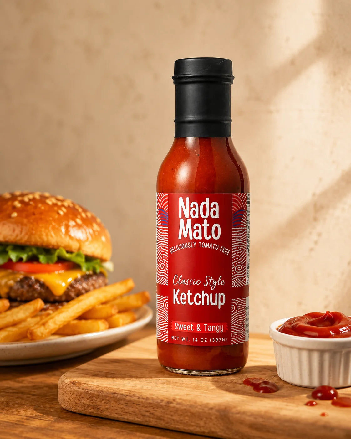 Nada Mato Tomato Free Classic Ketchup with a meal